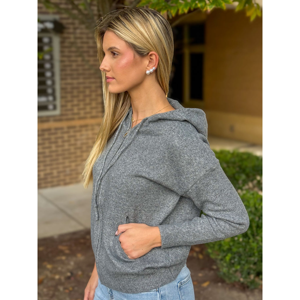 Tori Zip Up Hoodie Cardigan - Grey
