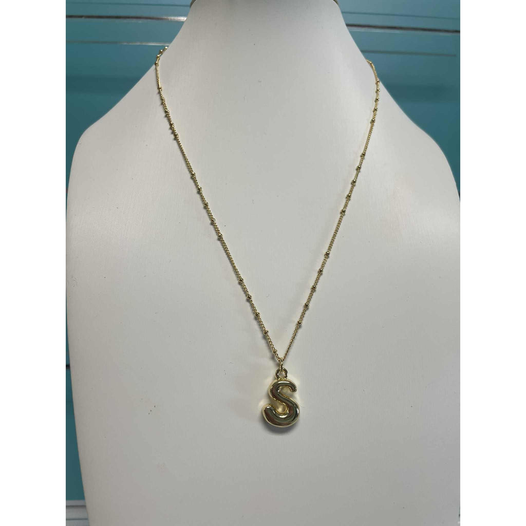 Gold Bubble Initial Necklace - S