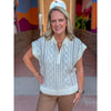 Liverpool Cap Sleeve Dolman 1/2 Zip Sweater - Cream with Camel