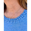 Democracy Pleated Elbow Sleeve- Scoop Neck Knit Top with Soutache Detail - Heather Provence Blue