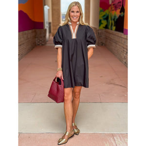 Phoebe Short Sleeve Pullover Mini Dress - Black
