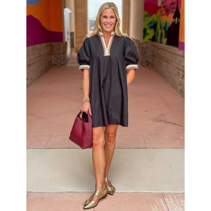 Phoebe Short Sleeve Pullover Mini Dress - Black