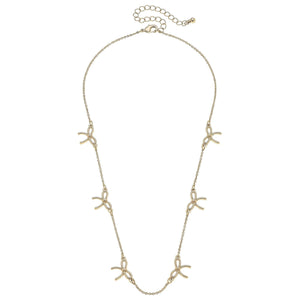 Bessie Multi Rope Bow Necklace in Shiny Gold