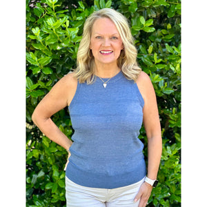 Journee Textured Crew Neck Sleeveless Tank Sweater - Denim
