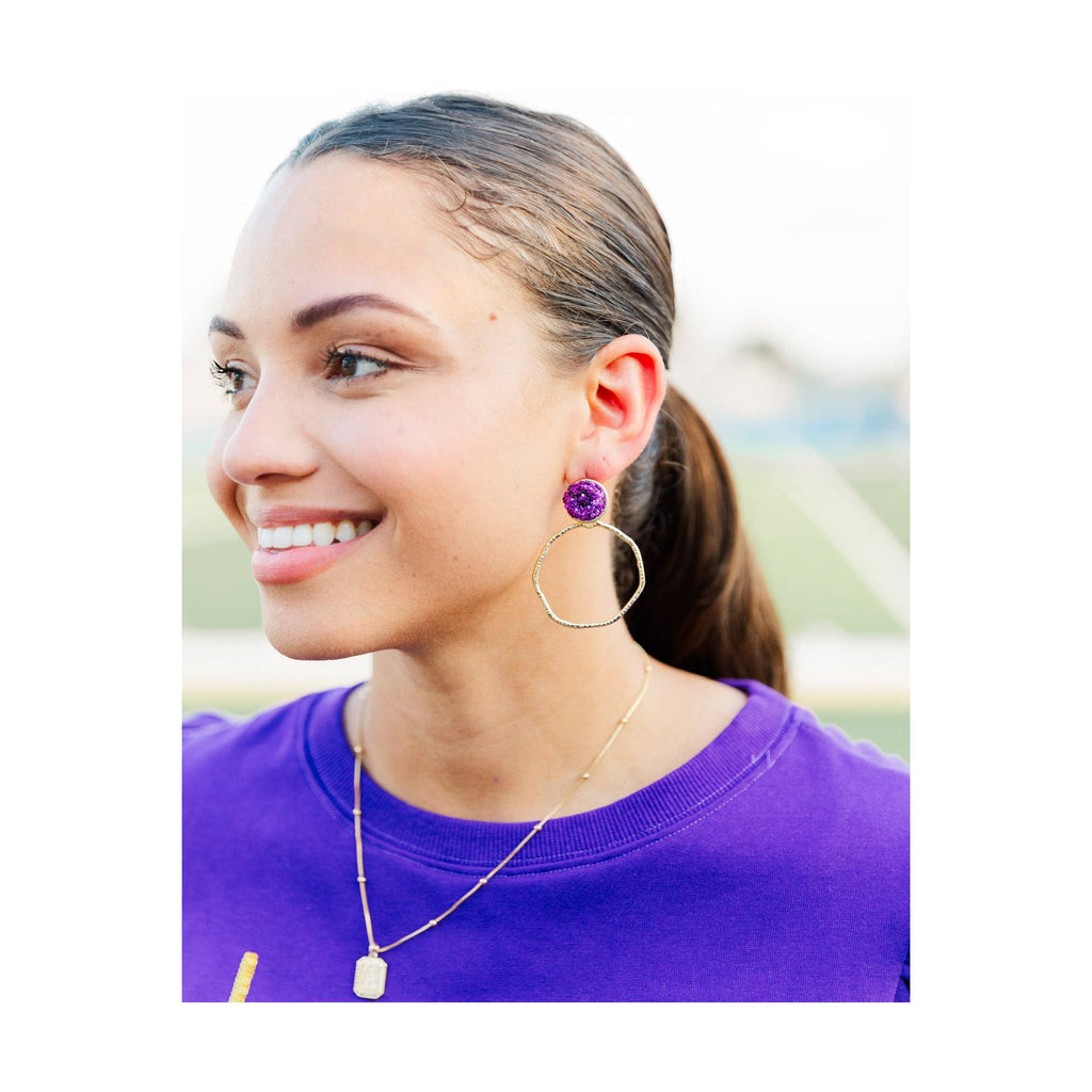 Taylor Shaye Gameday Glitter Round Top Hoops - Purple