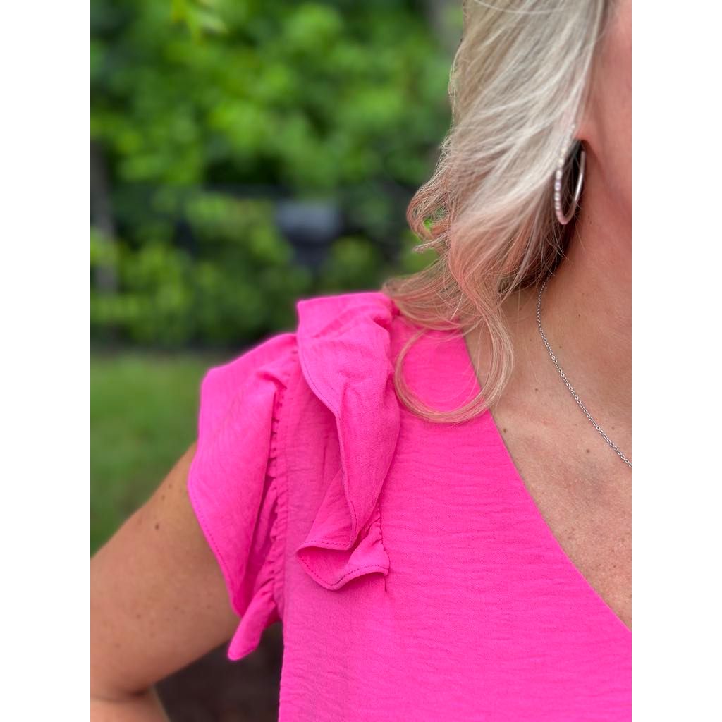 Emmy Double Flutter Sleeve Top - Hot Pink