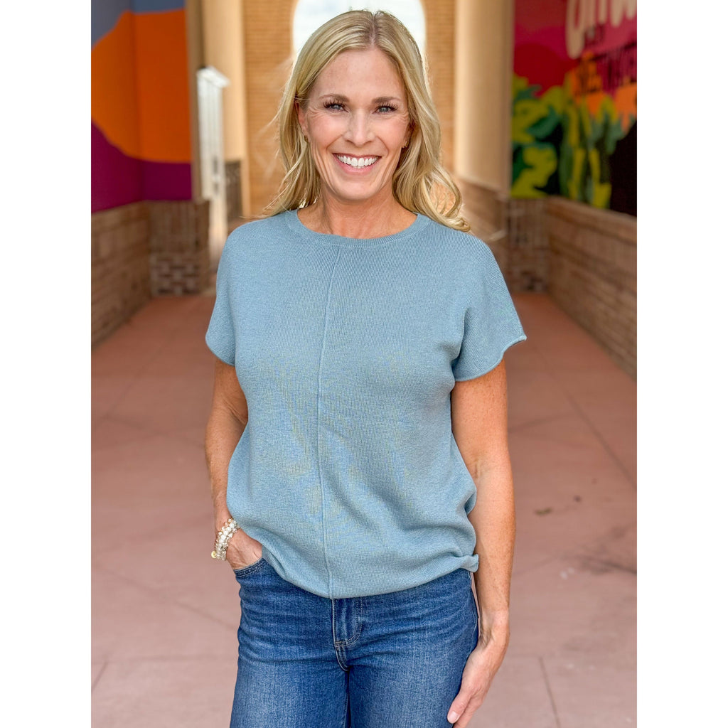 Laramie Ultra Soft Cap Sleeve Sweater - Dusty Teal