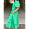 Ashlyn Puff Sleeve Ric Rac Midi Dress - Green