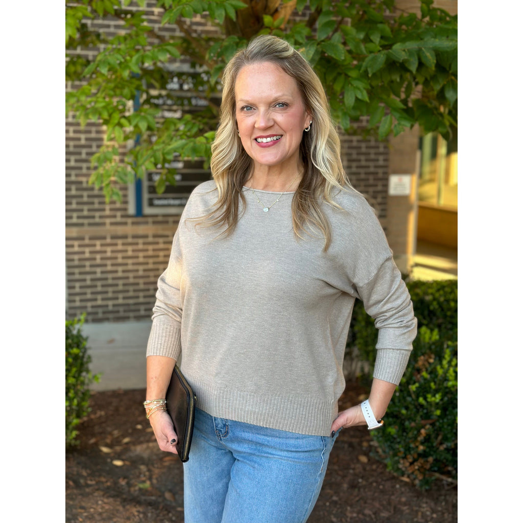 Skylar Boat Neck Long Sleeve Top - Heather Mocha