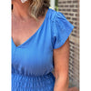 Rhoni Solid Double V-Neck Ruffle Sleeve Dress - Blue