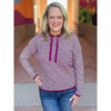 Missy Waffle Texture Striped Pullover Hoodie - Dark Magenta