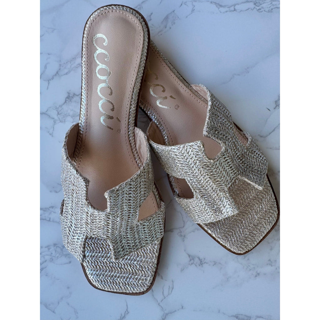 Gia H-Shaped Cutout Sandal - Raffia/Champagne