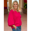Gina Split V-Neck Textured Top - Crimson