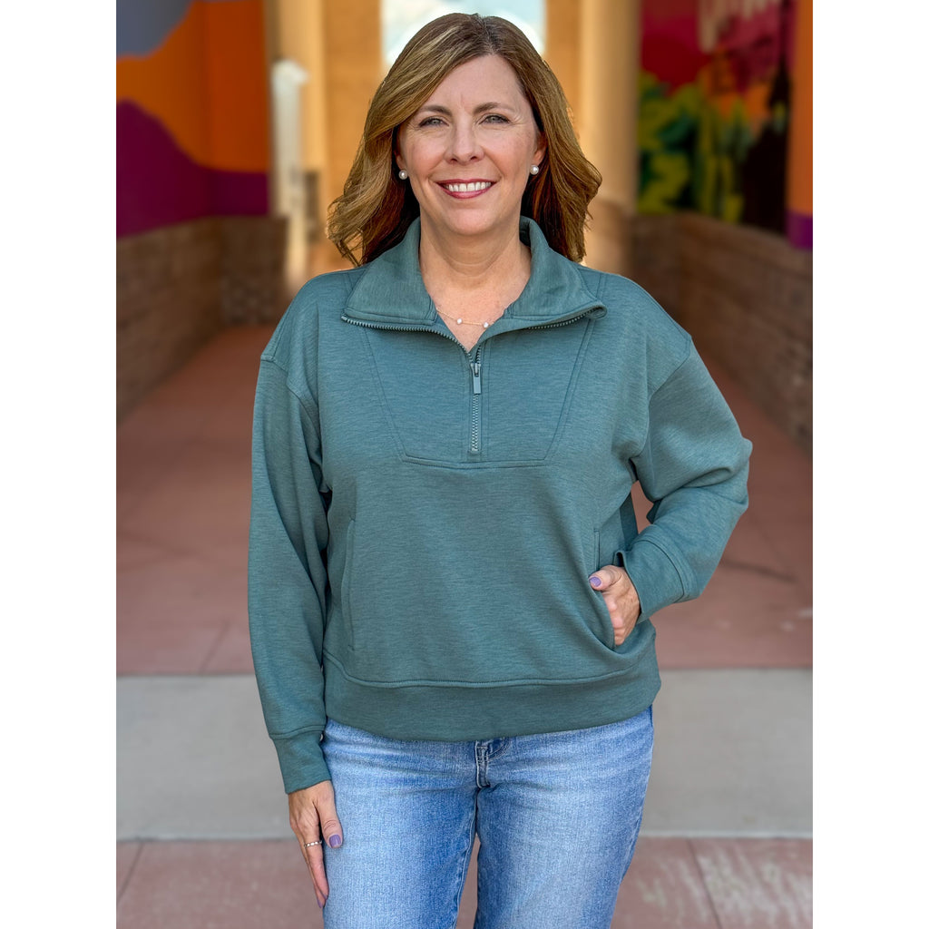 Georgina Scuba Half Zip Pullover - Ash Jade