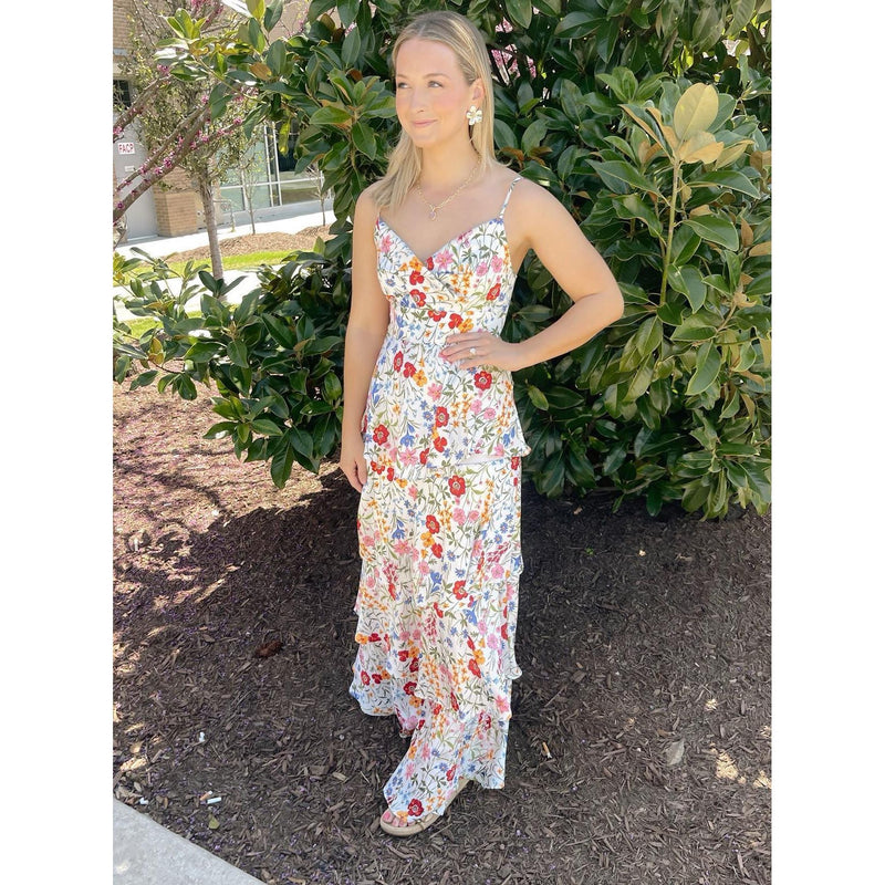 Summer Floral Tiered Layers Maxi Dress - Multi