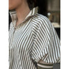 Amelia Short Sleeve Zip Collar Striped Top - Olive
