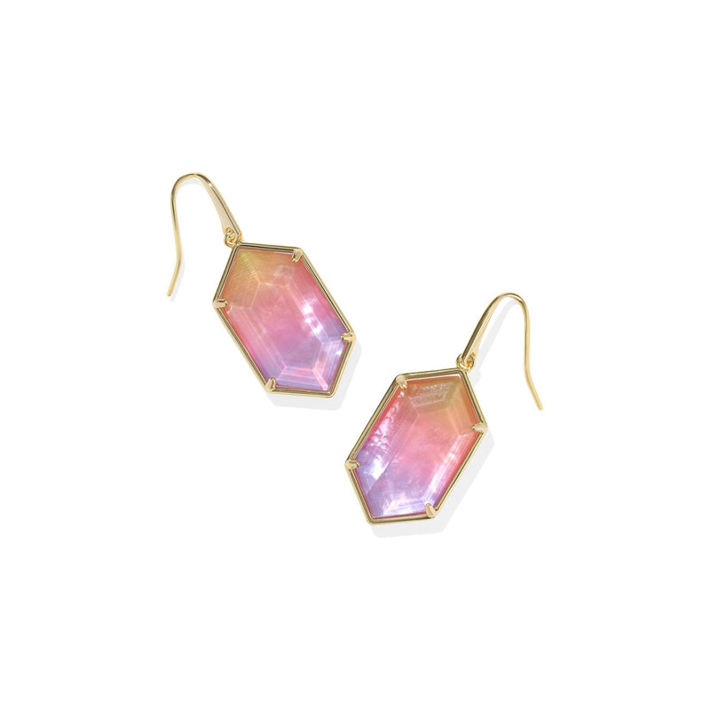 KENDRA SCOTT HALLIE DROP EARRINGS GOLD SUNRISE WATERCOLOR ILLUSION