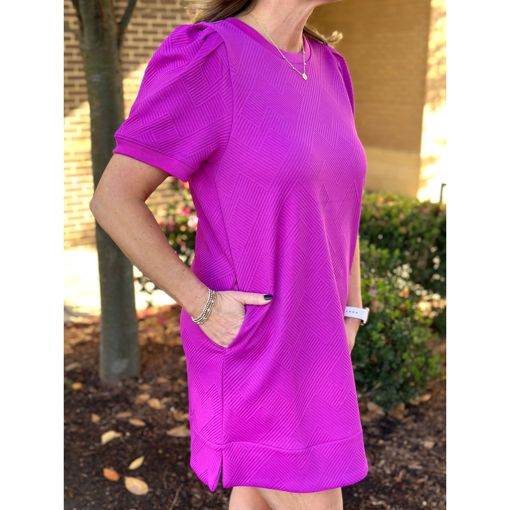 Cassie Textured Dress with Pockets - Magenta