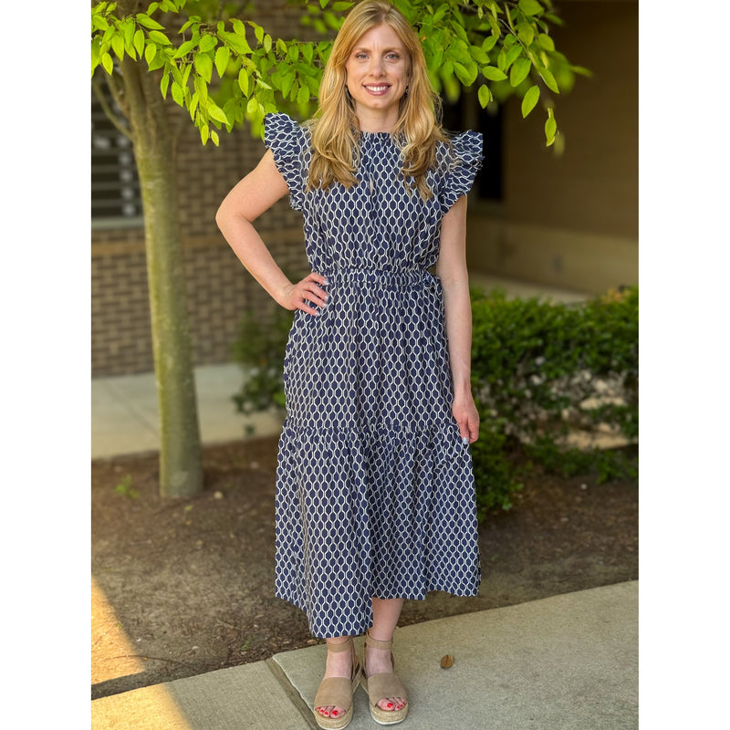 Gloria Tiered Midi Dress - Navy