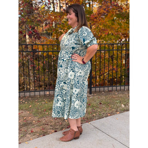 Merritt Plus Paisley Print Tiered Midi Dress - Peacock Green