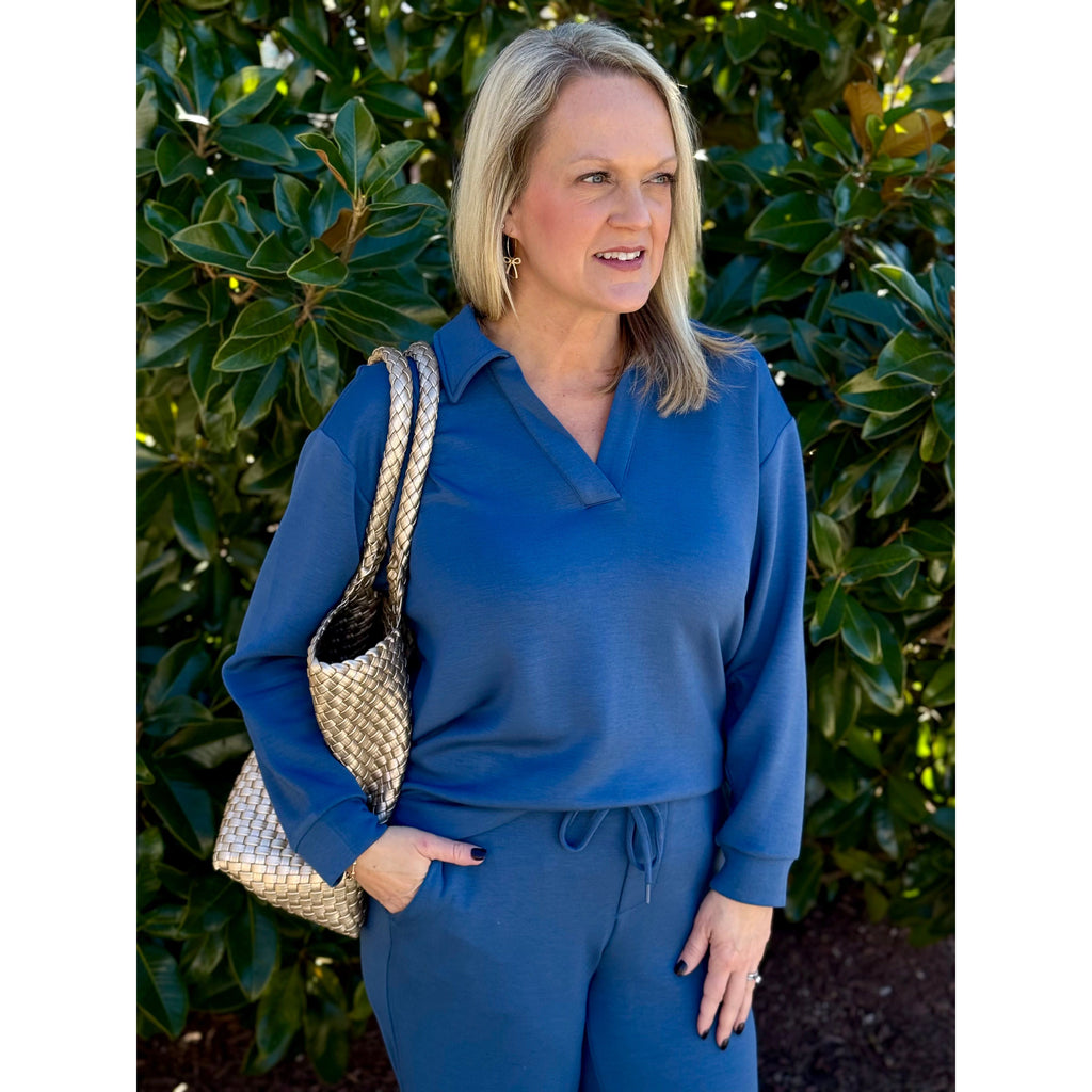 Liverpool Cloud9 V-Neck Popover With Collar - Prussian Blue