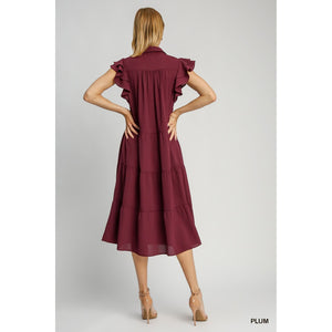 Kendall Split V-Neck Tiered Midi Dress - Plum