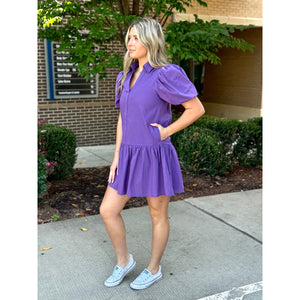 Maggie Puff Sleeve Dress - Plum