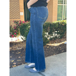 Grace and Lace Wide Leg Premium Non Distressed Denim - 31" - Dark Mid Wash