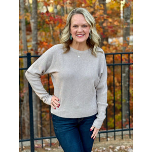 Darlene Mini Waffle Texture Dolman Sleeve Sweater - Warm Gray