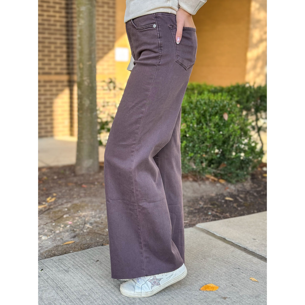 Dear John Fiona High Rise Wide Leg Jeans - Mocha Brown