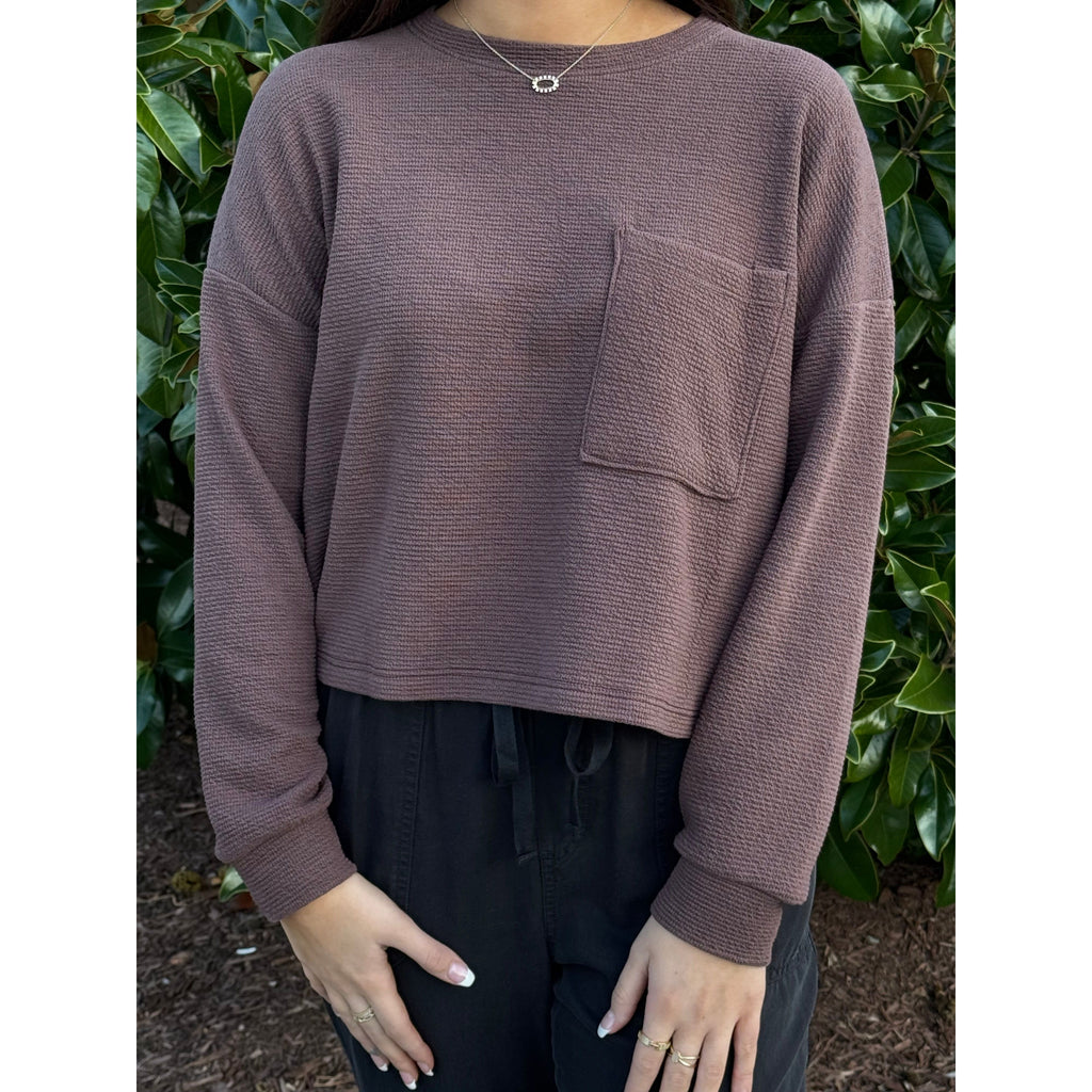 Mara Round Neck Cloudy Knit Top - Brown