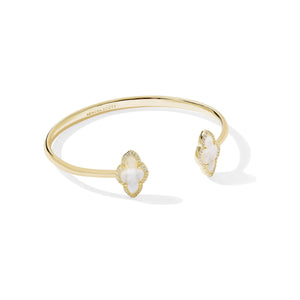 KENDRA SCOTT ABBIE PAVE FRAME CUFF BRACELET GOLD IVORY MOTHER OF PEARL S/M