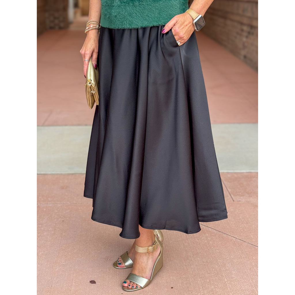 Lindsay Silky Midi Skirt - Black