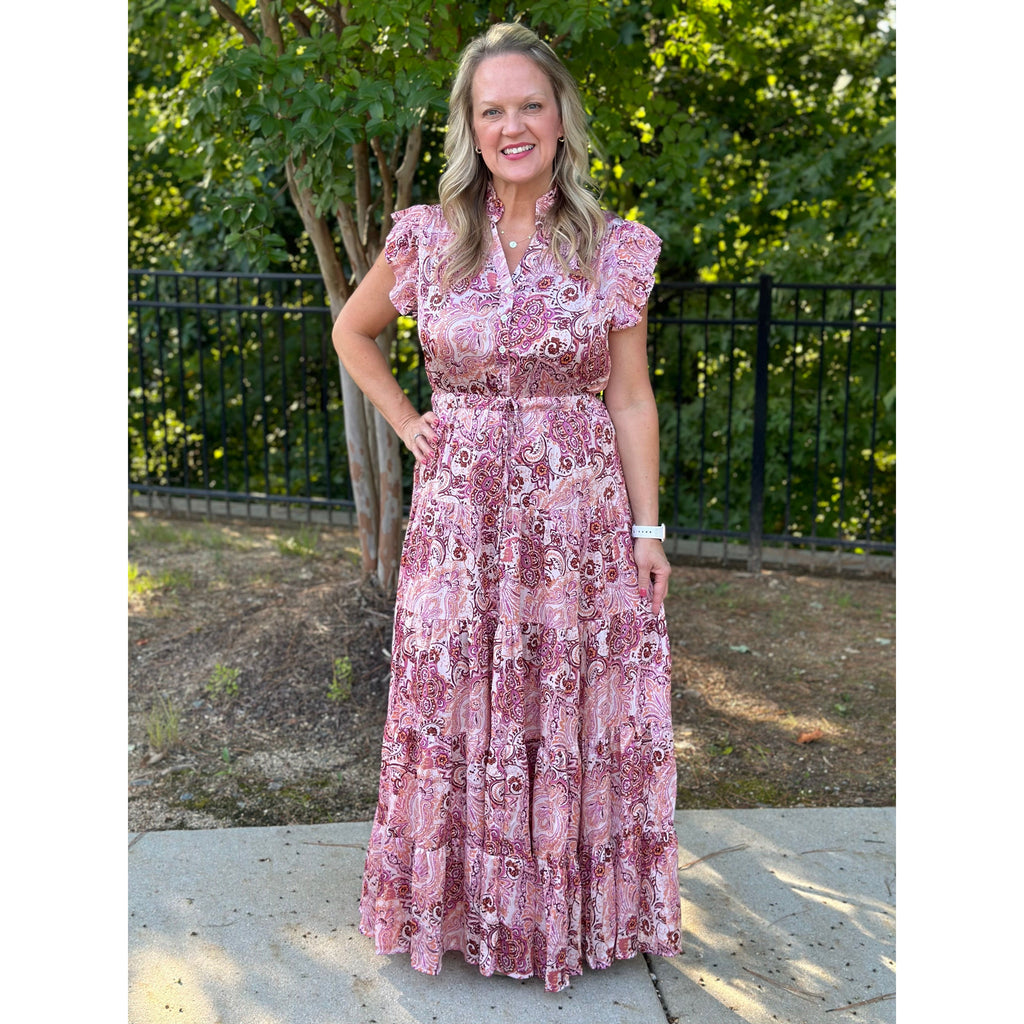 Lucille Paisley Maxi Dress - Dark Pink