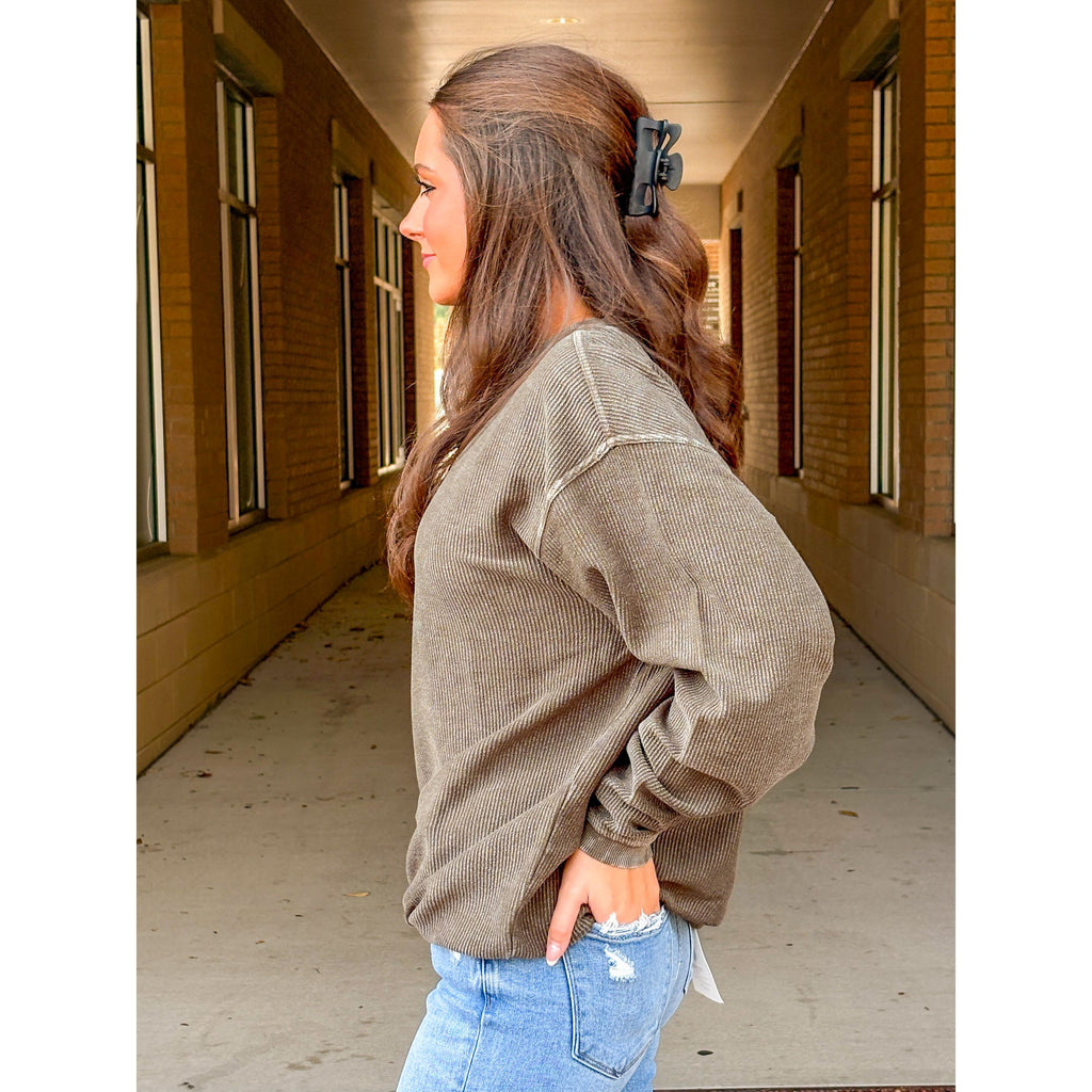 Calypso Essential Corded Crew Sweatshirt - Hunter Green
