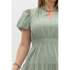 Amberlyn Plus V-Neck Bubble Sleeve Tiered Maxi Dress - Sage