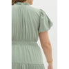 Amberlyn Plus V-Neck Bubble Sleeve Tiered Maxi Dress - Sage