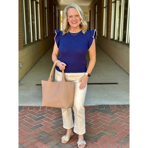 Jolene Short Sleeve Sweater Top - Navy/White