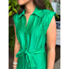 Gabriella Button Down Tiered Midi Dress - Green