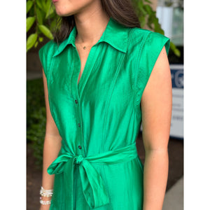 Gabriella Button Down Tiered Midi Dress - Green