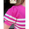 Dannie Striped Short Puff Sleeve Sweater - Pink/Cream