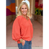 Gina Split V-Neck Textured Top - Burnt Orange