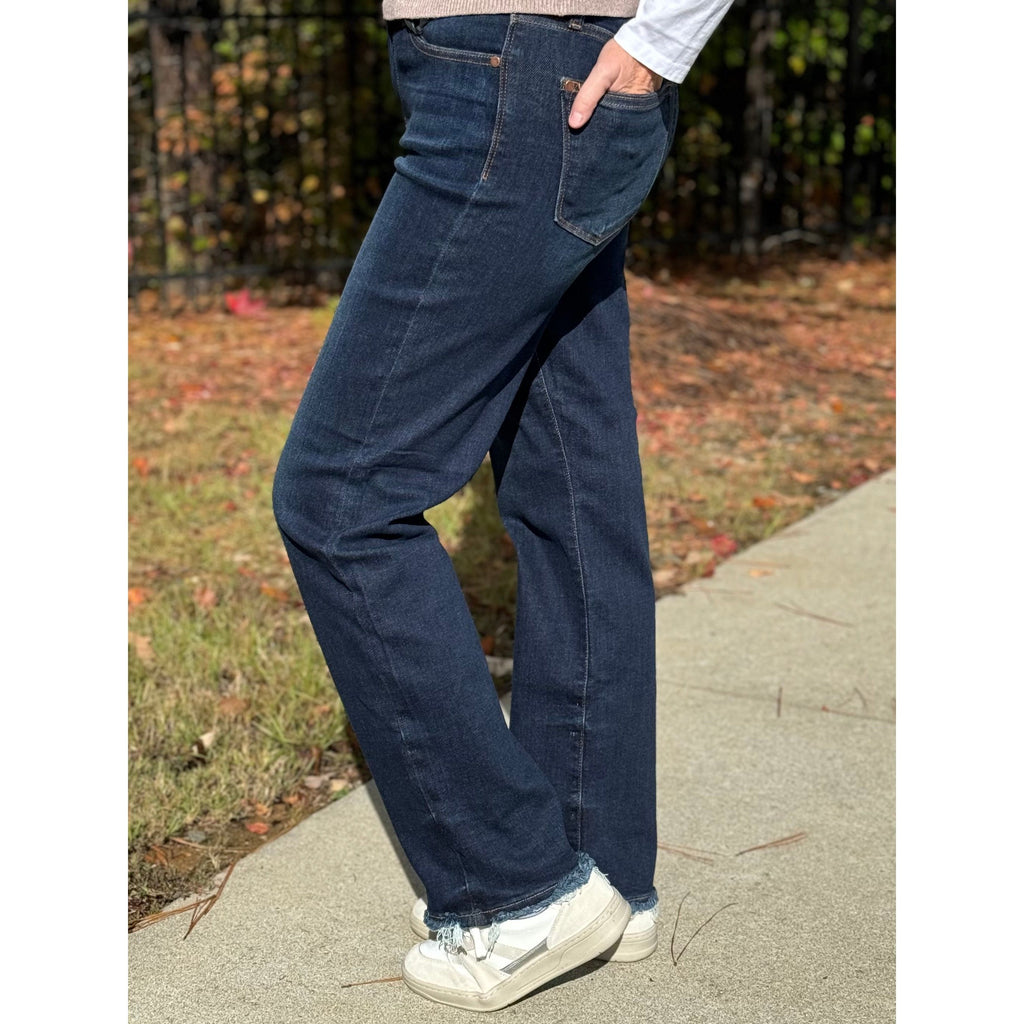 Judy Blue Mid Rise Straight Leg Jeans - Dark Wash