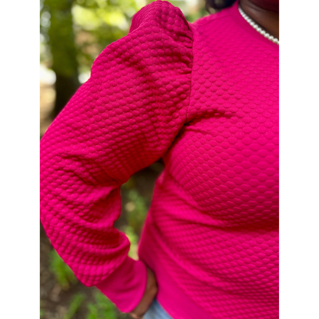 Evie Embossing Textured Sweatshirt - Cranberry