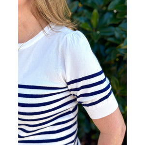 Kayla Crew Neck Short Sleeve Striped Sweater - Navy/Ivory