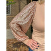 Samantha Sequin Sleeve Top  - Taupe