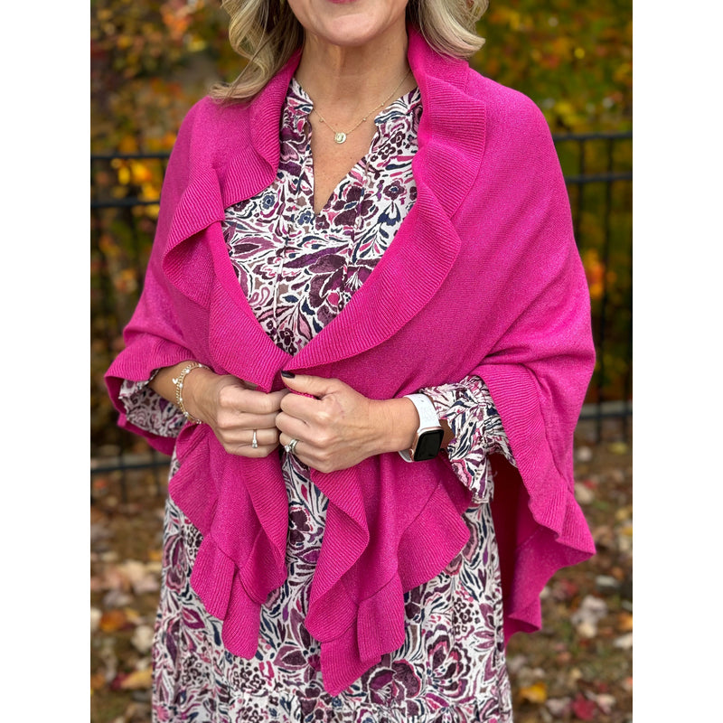 Ava Ruffle Wrap - Metallic Magenta Pink