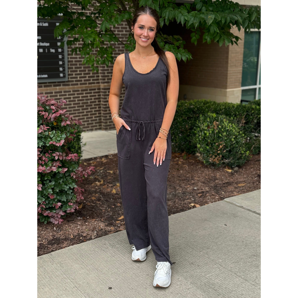 Chloe Cotton Tank Jumpsuit - Charcoal