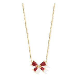 KENDRA SCOTT BLAIR BOW SMALL SHORT PENDANT NECKLACE GOLD BRIGHT RED DRUSY