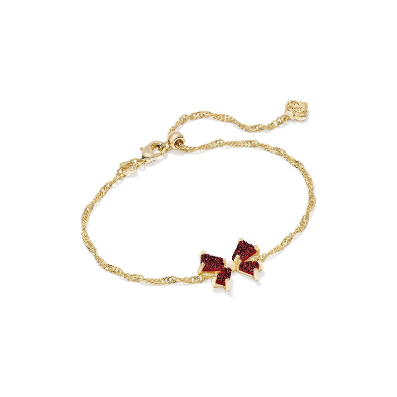 KENDRA SCOTT BLAIR BOW SMALL DELICATE CHAIN BRACELET GOLD BRIGHT RED DRUSY